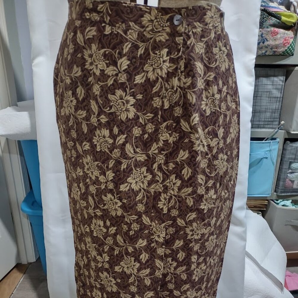 RENA ROWAN FOR SAVILLE BROWN TAN FLORAL RAYON MIDI SKIRT FULLY LINED SIZE 22W